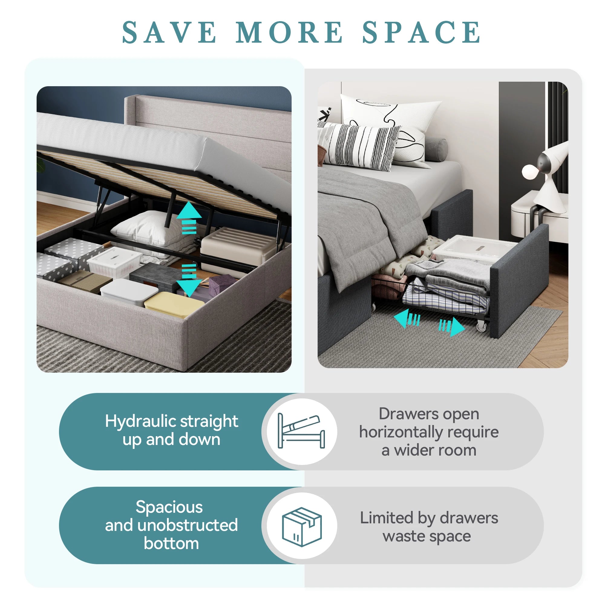 Premium Hydraulic Lift-Up Storage Bed