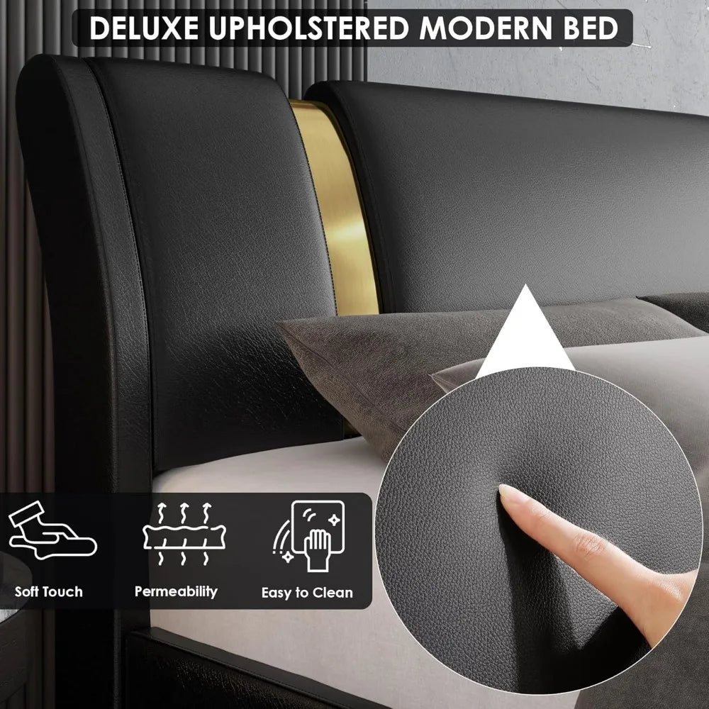 Luxury Faux Leather Platform Bed Frame