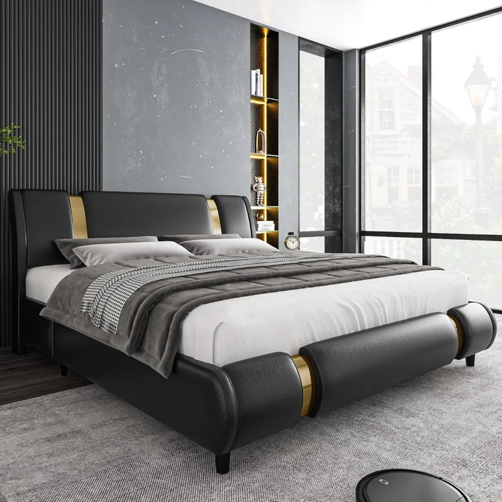 Luxury Faux Leather Platform Bed Frame
