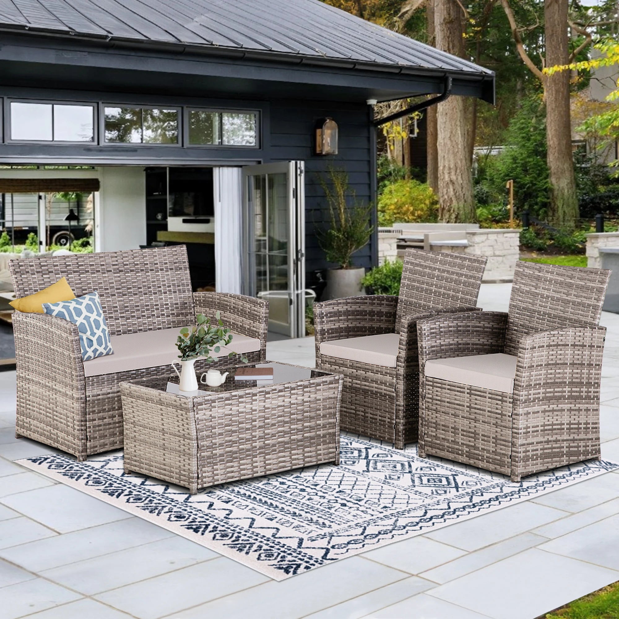 Modern 4-Piece Wicker Patio Furniture Set