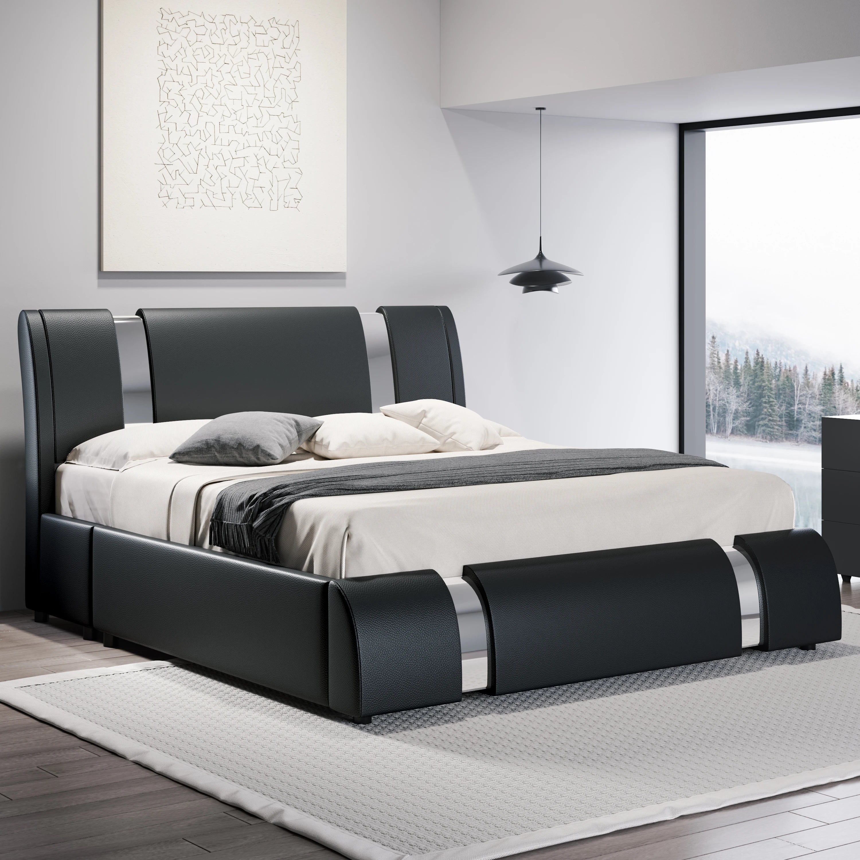 Modern Faux Leather Platform Bed Frame
