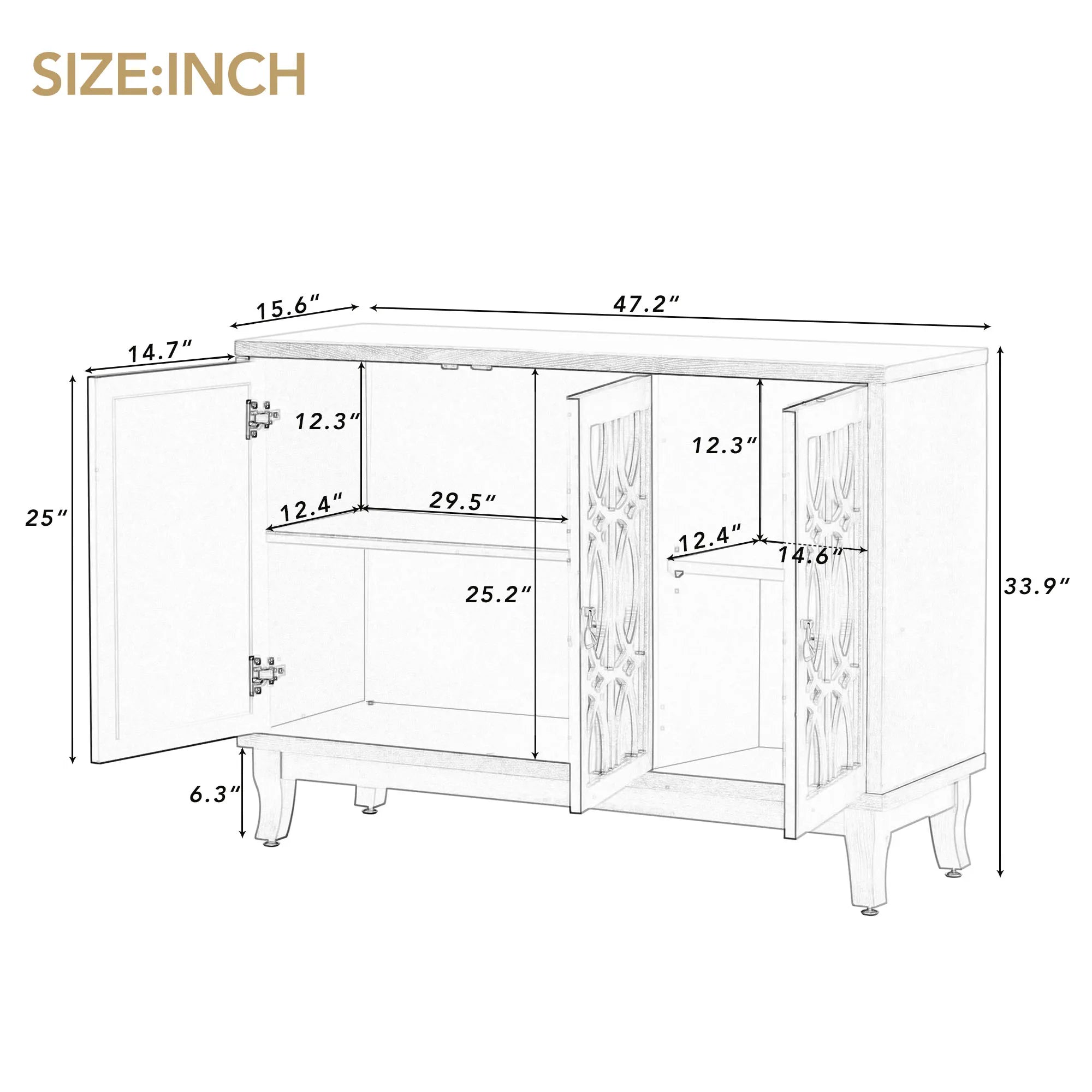 Signature 3-Door Mirrored Buffet Cabinet
