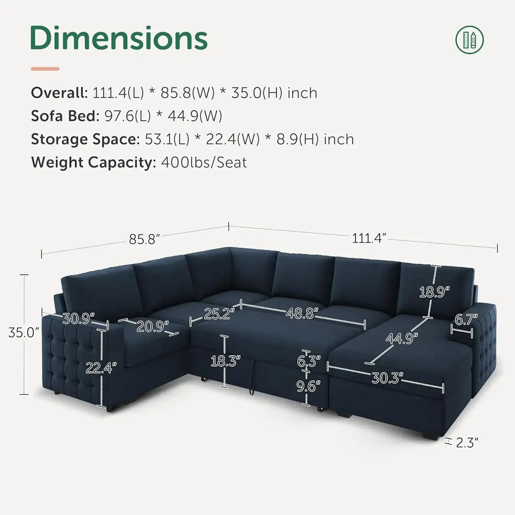 6-Seater U-Shape Sectional Sleeper Sofa