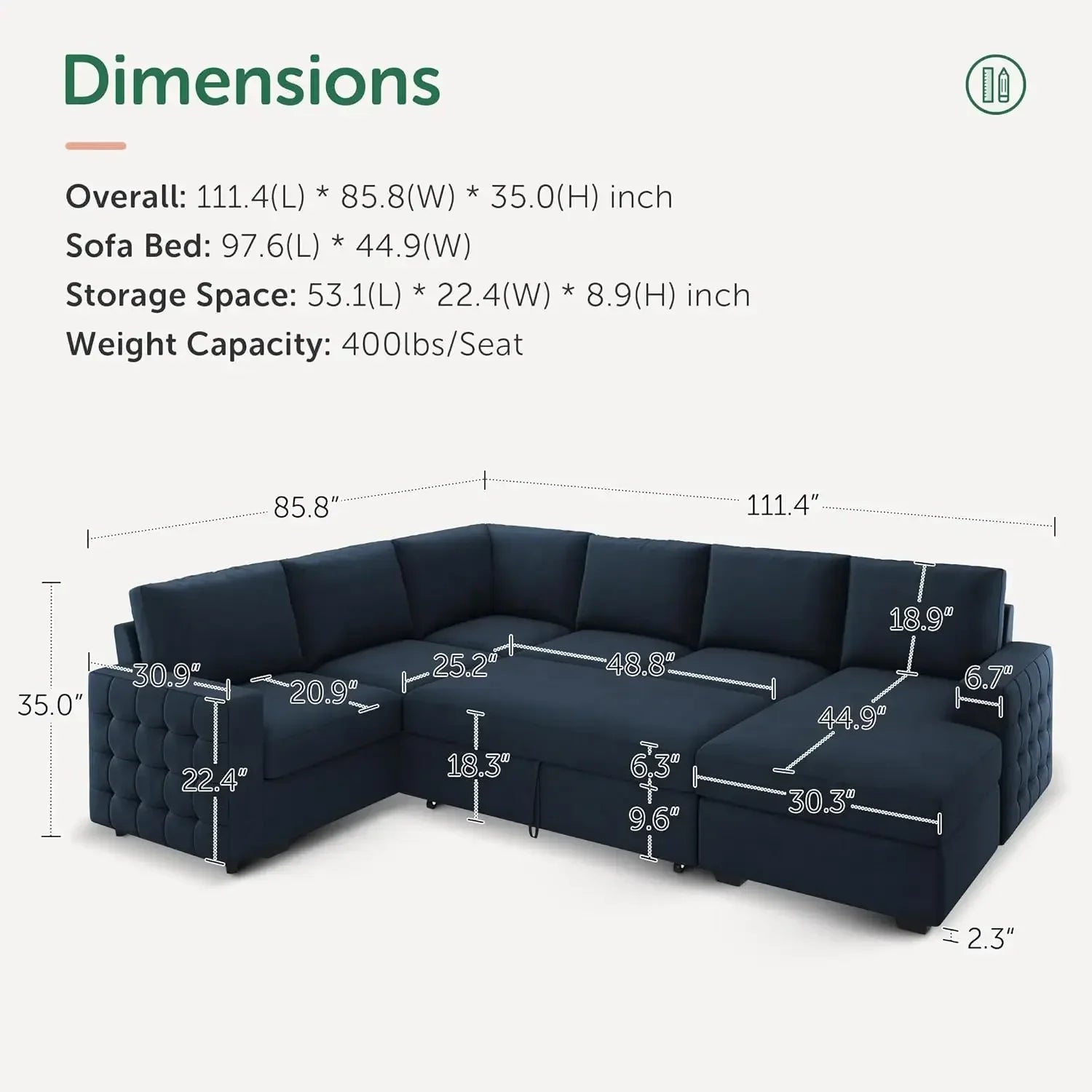 6-Seater U-Shape Sectional Sleeper Sofa
