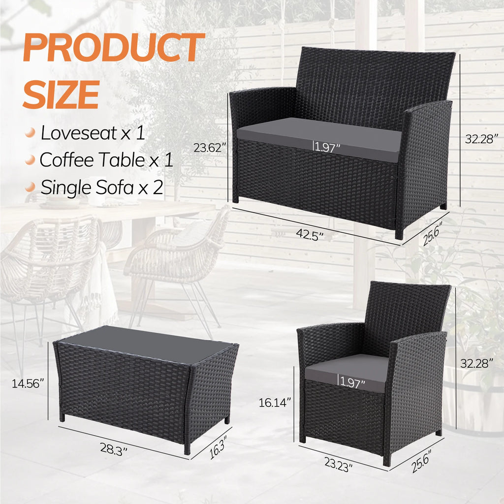 Modern 4-Piece Wicker Patio Furniture Set