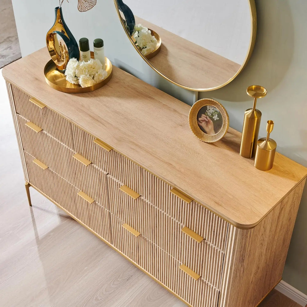 Fluted 7-Drawer Dresser with Gold Accents