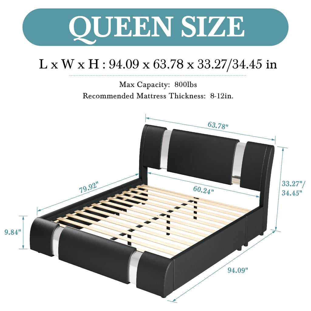 Modern Faux Leather Platform Bed Frame