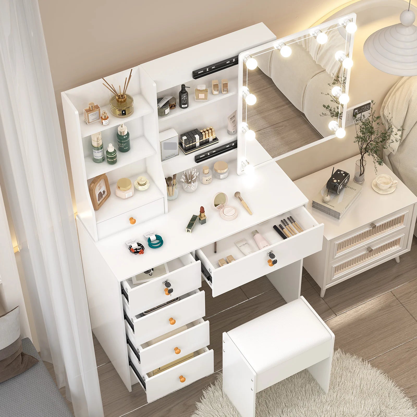 LED Lighted Vanity Desk with Mirror