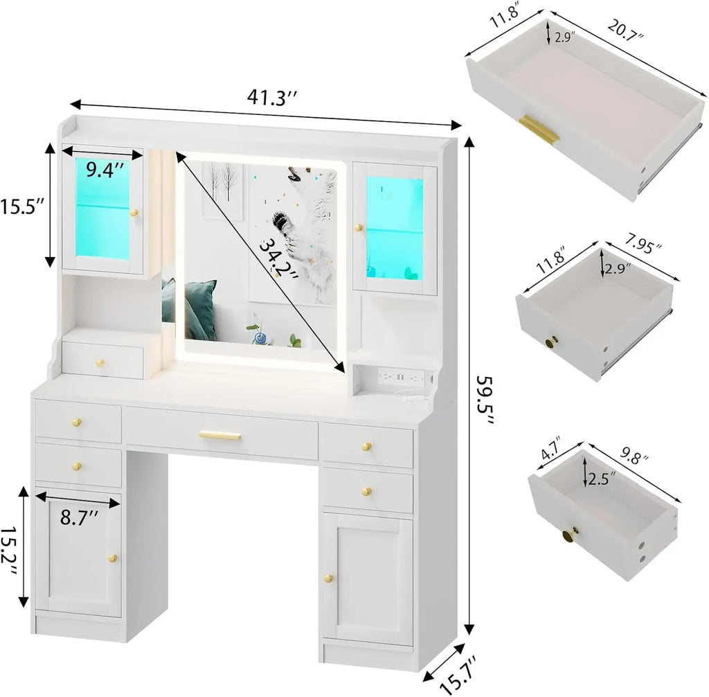 Luxe White LED Vanity Desk
