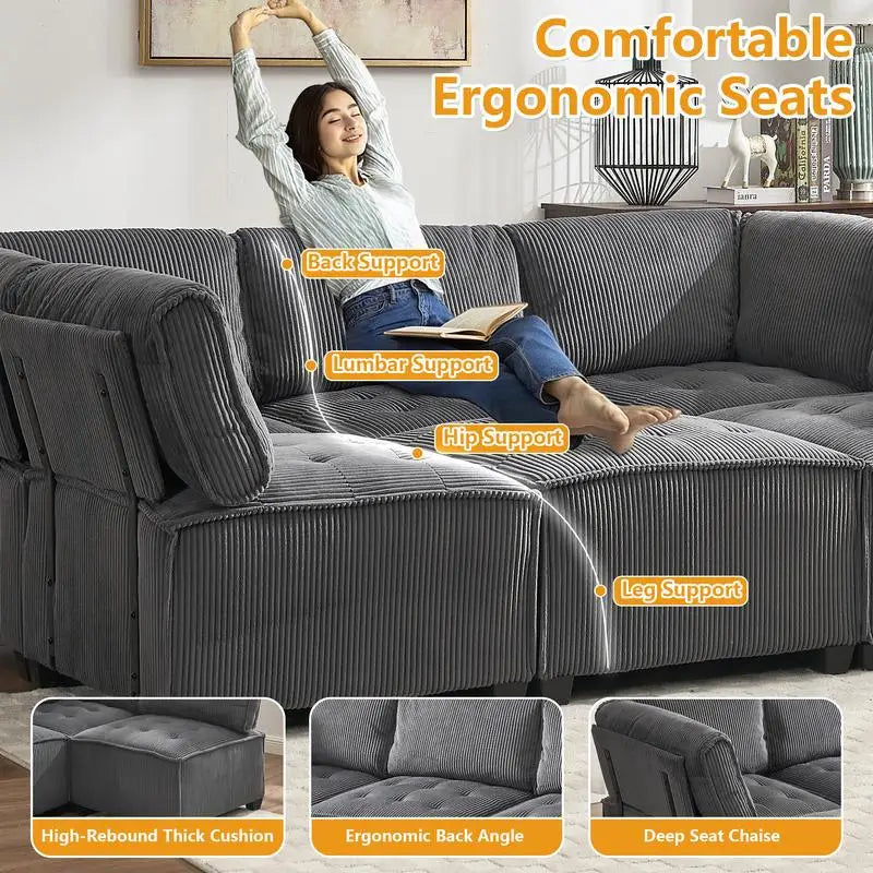 6-Seater U-Shape Modular Sectional Sofa