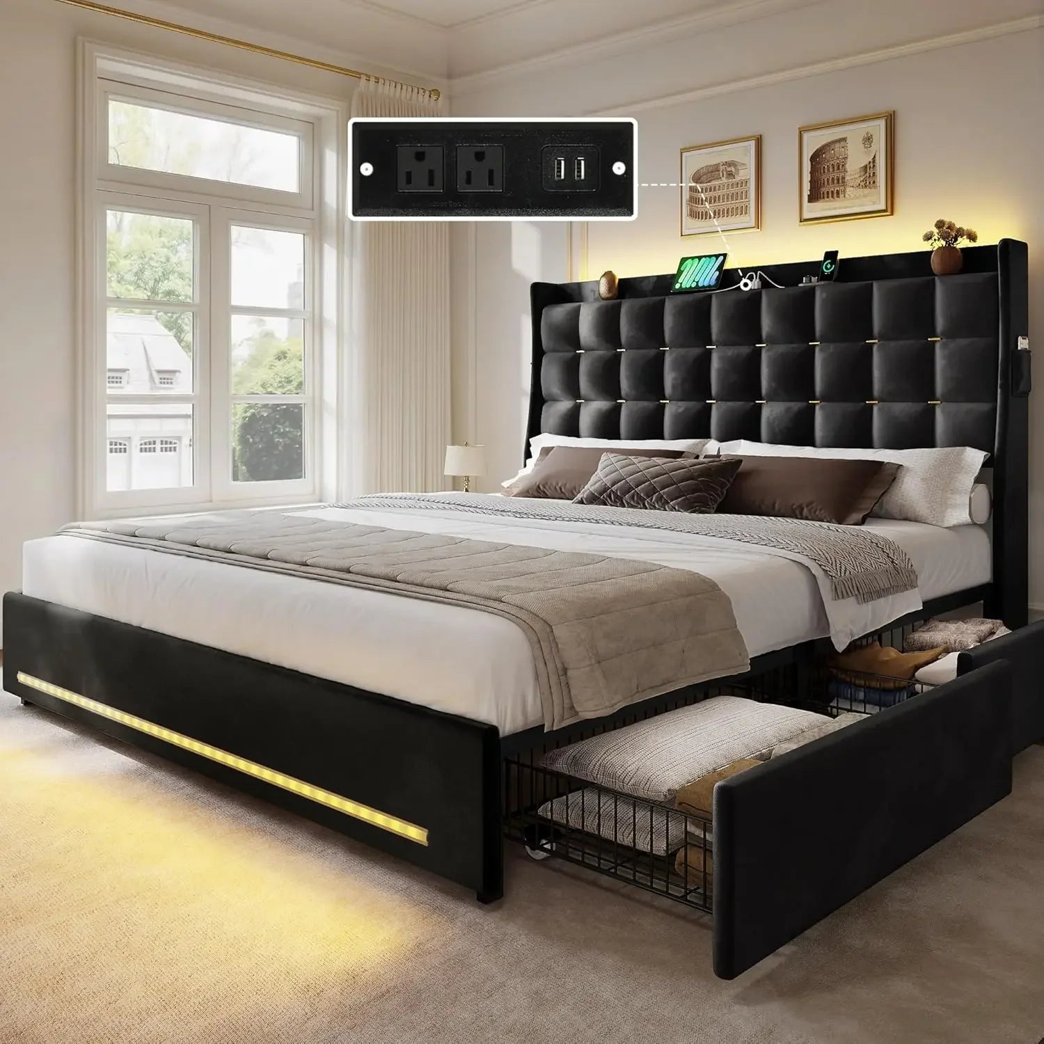 Luxury Queen/King Size Velvet Bed Frame