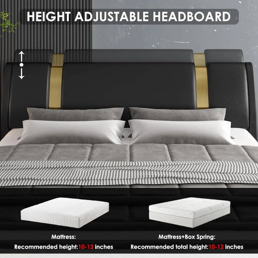 Luxury Faux Leather Platform Bed Frame