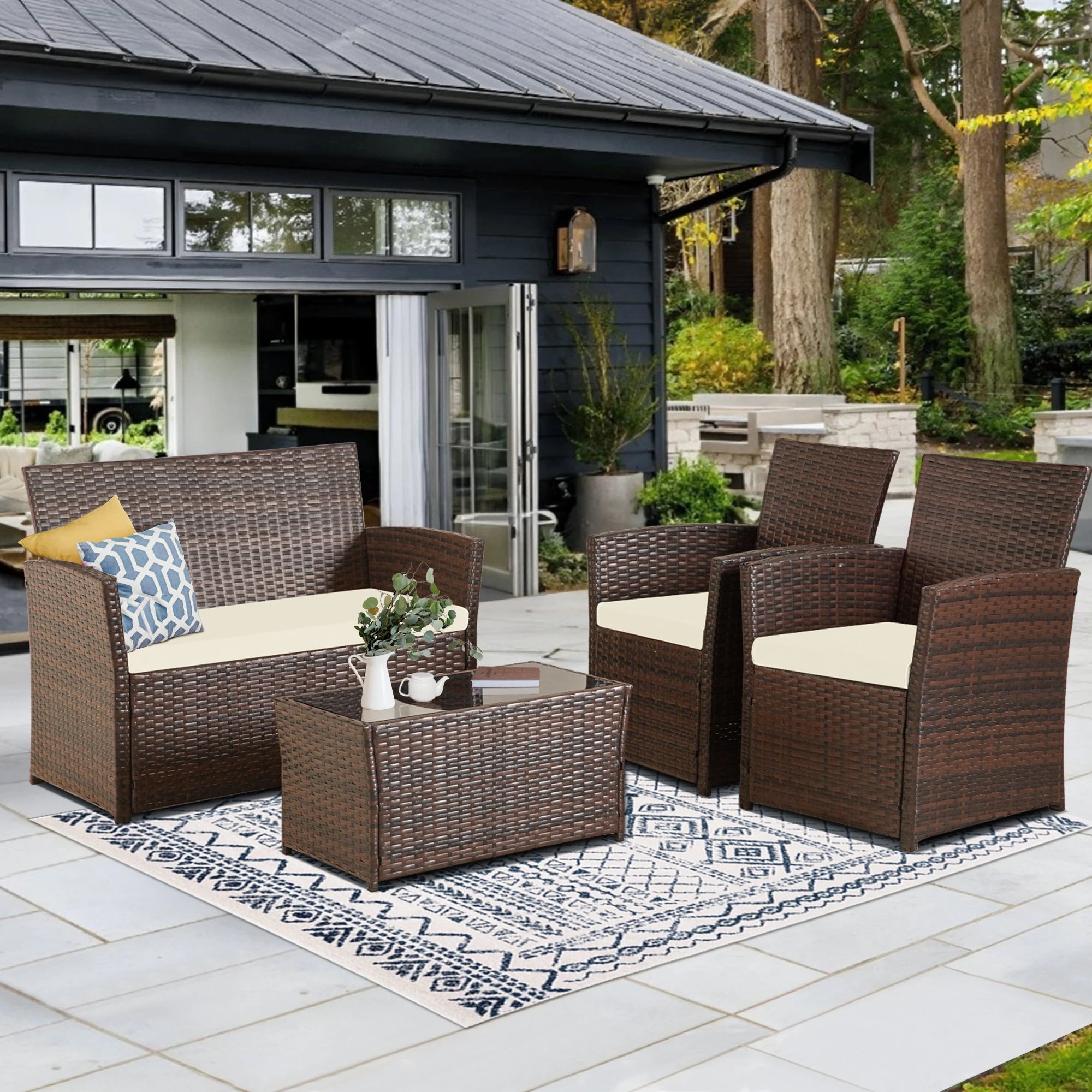Modern 4-Piece Wicker Patio Furniture Set