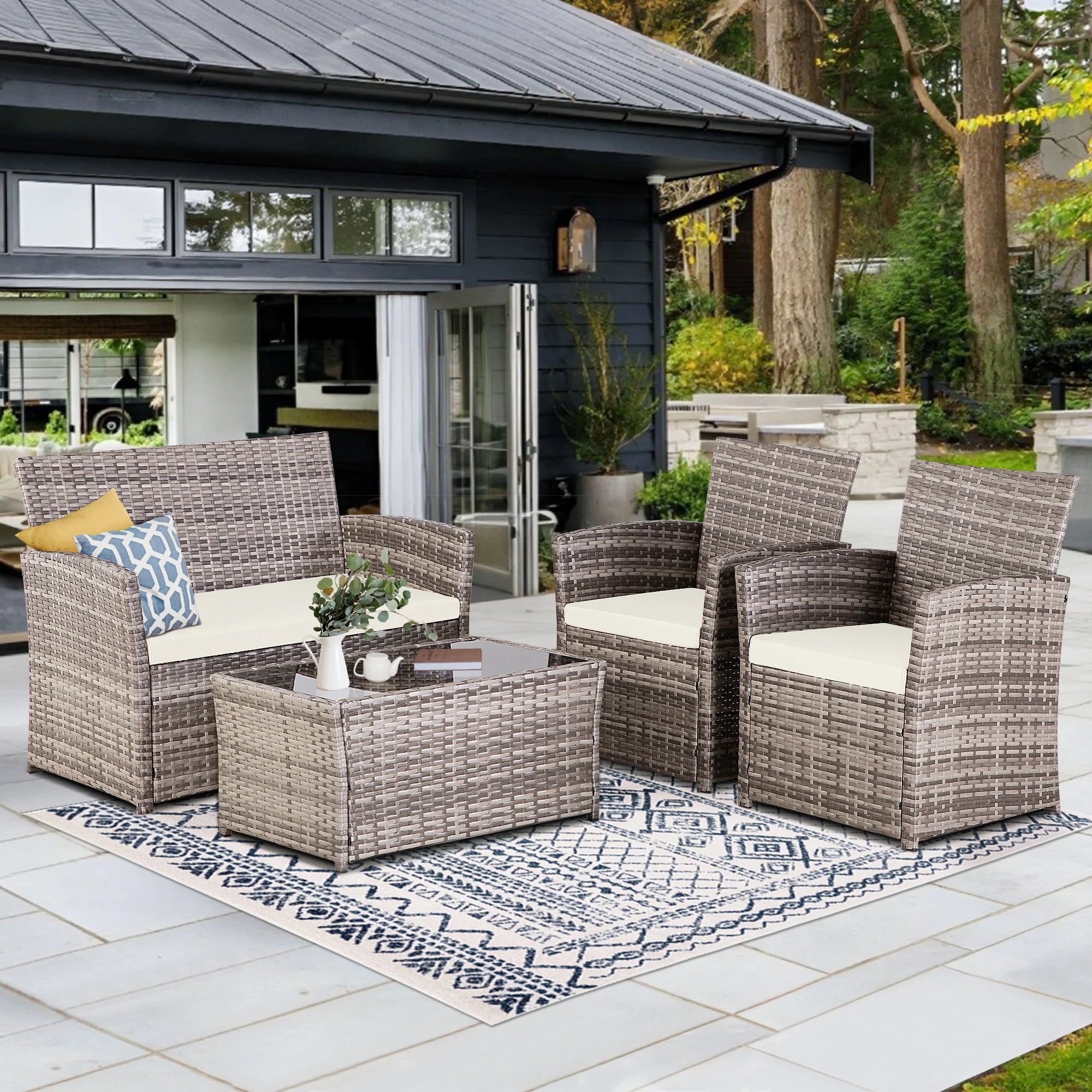 Modern 4-Piece Wicker Patio Furniture Set