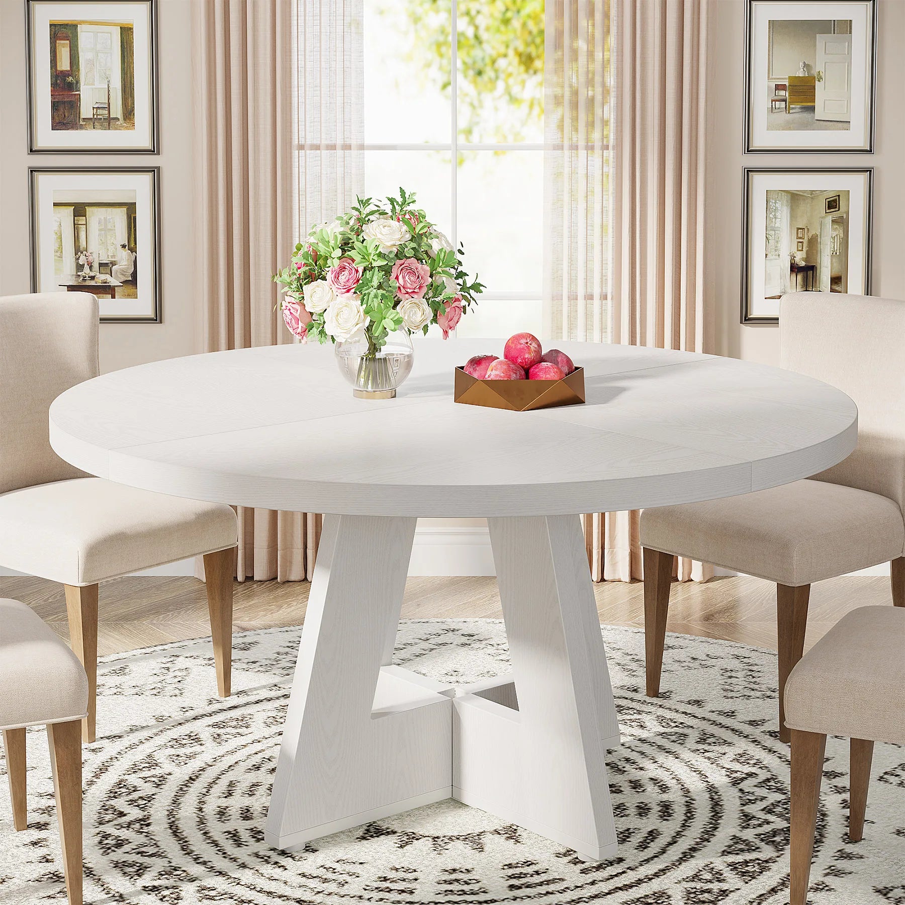 Round Farmhouse Dining Table for 4