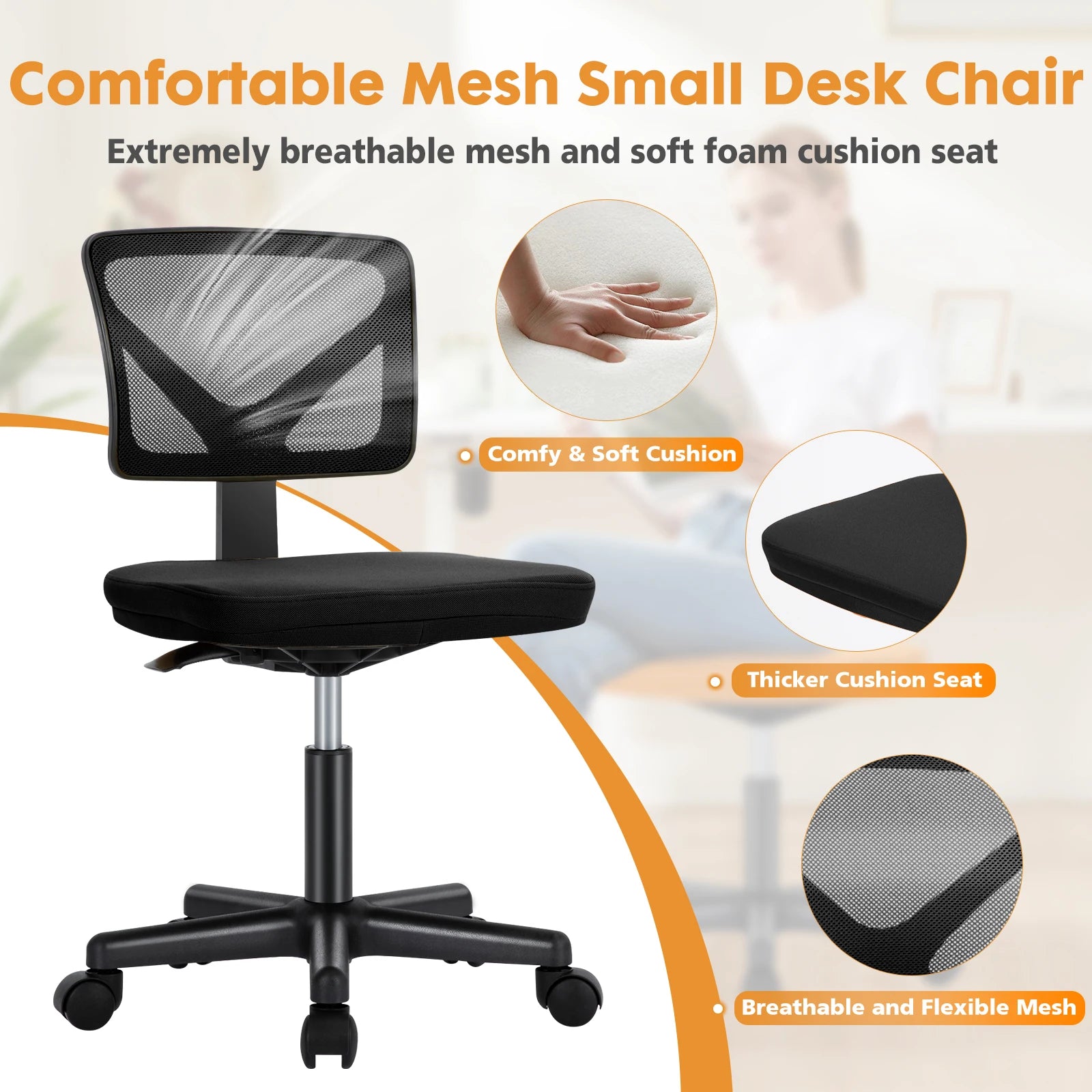Ergonomic Mesh Armless Office Chair