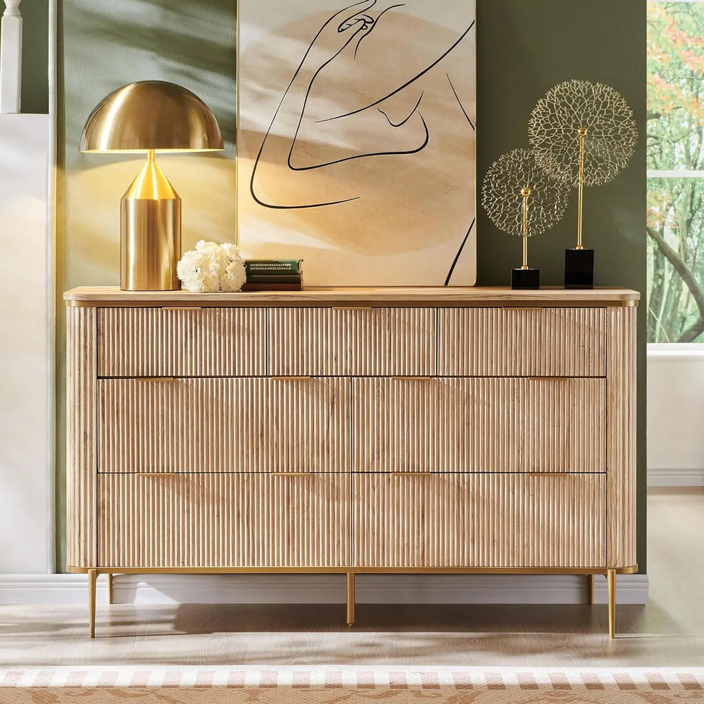 Fluted 7-Drawer Dresser with Gold Accents
