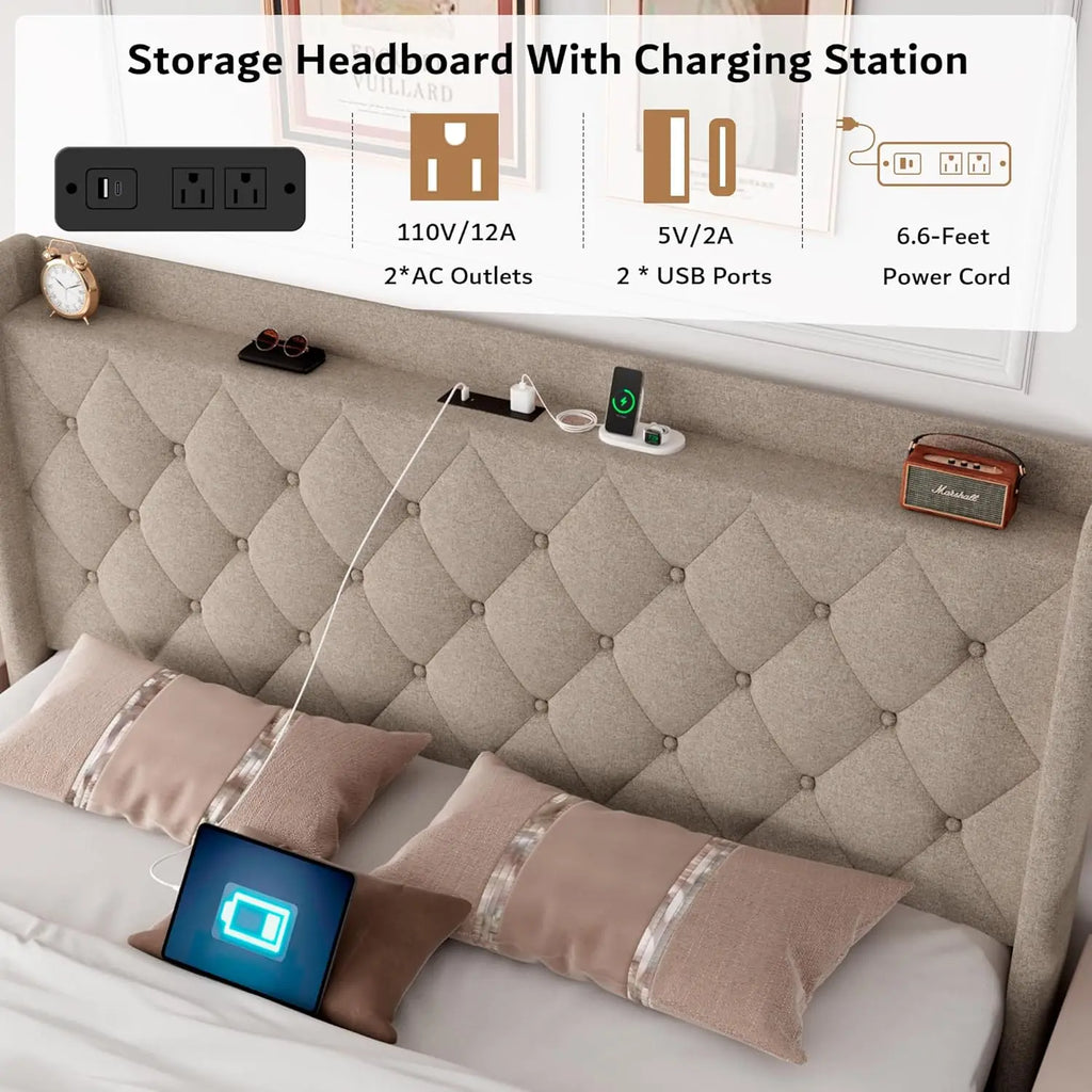 Queen Size Hydraulic Lift-Up Storage Bed Frame