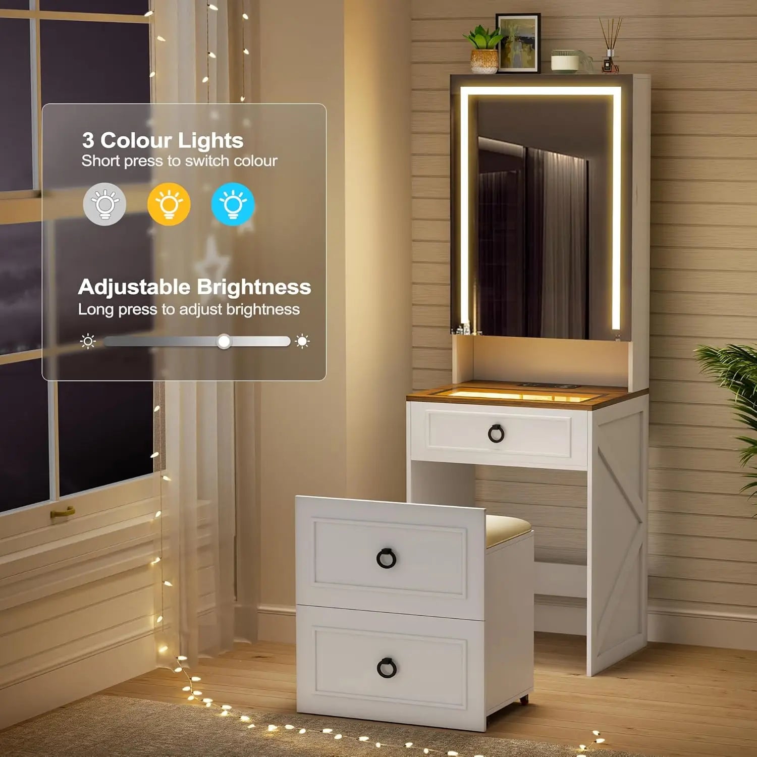 Compact 3-in-1 LED Vanity Desk