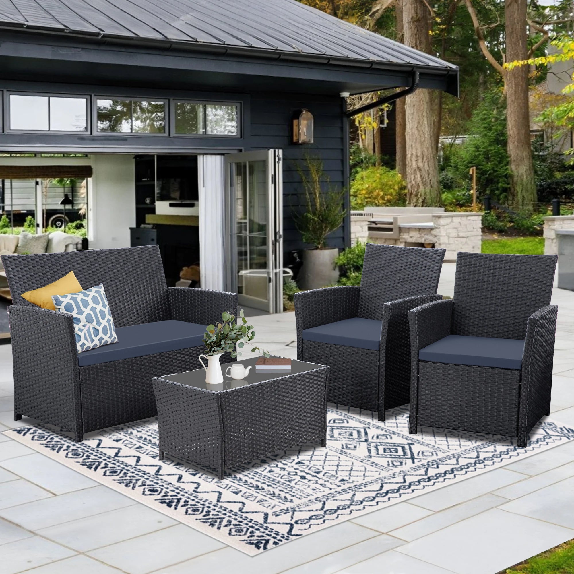 Modern 4-Piece Wicker Patio Furniture Set