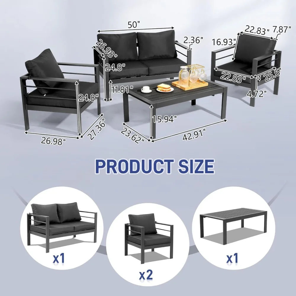Premium 4-Seat Aluminum Outdoor Sectional Set