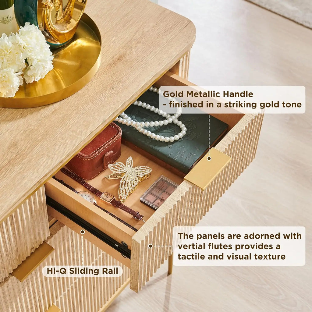 Fluted 7-Drawer Dresser with Gold Accents