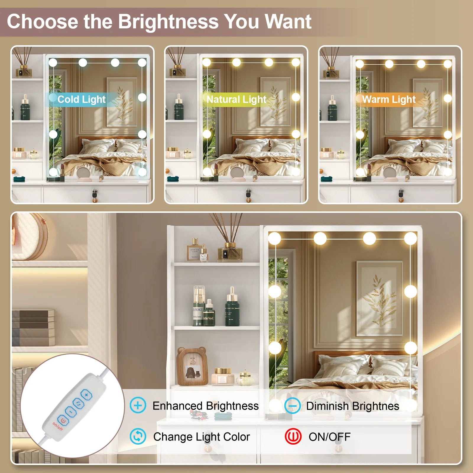 LED Lighted Vanity Desk with Mirror