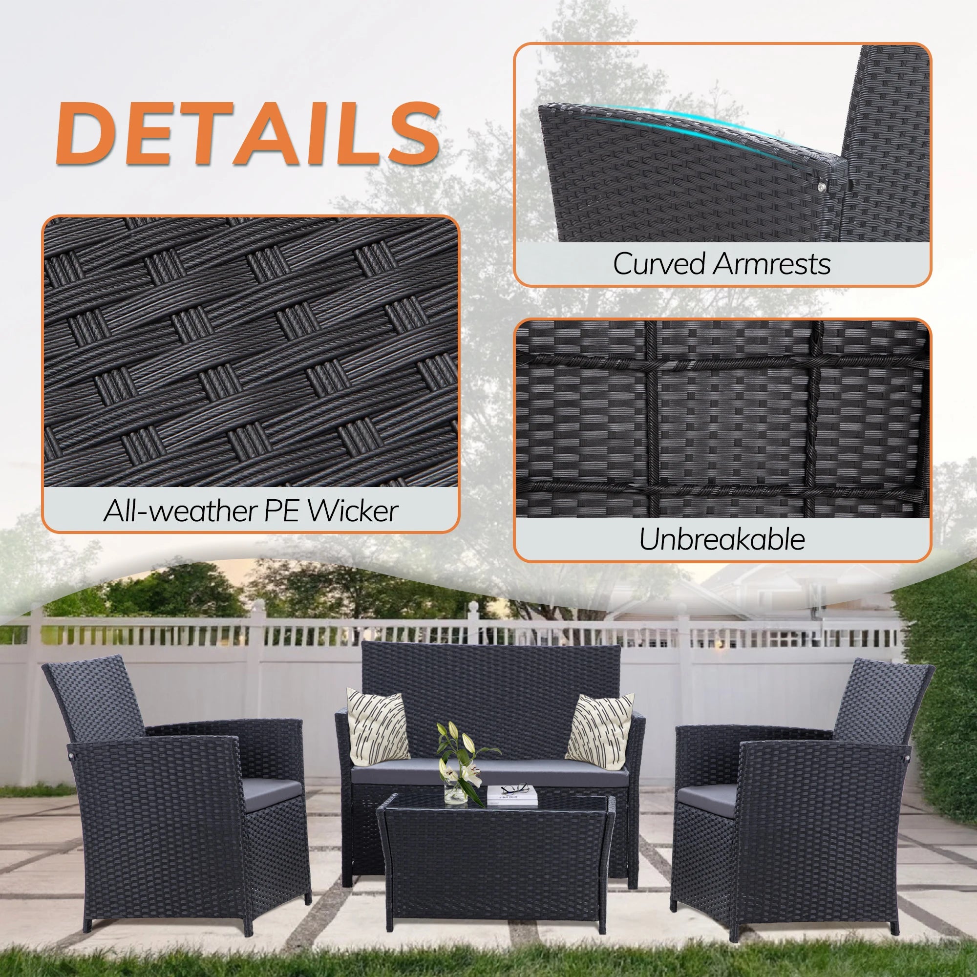 Modern 4-Piece Wicker Patio Furniture Set