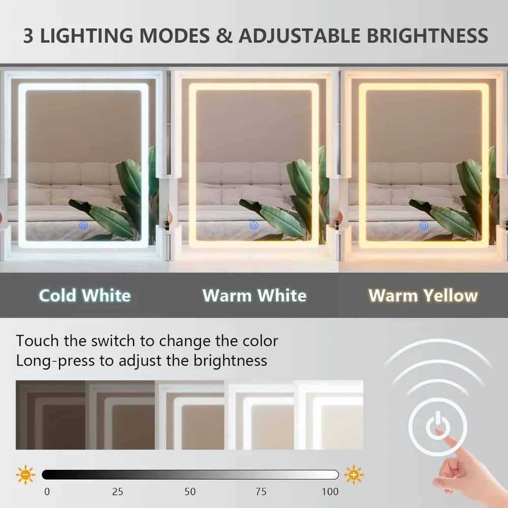 Luxe White LED Vanity Desk