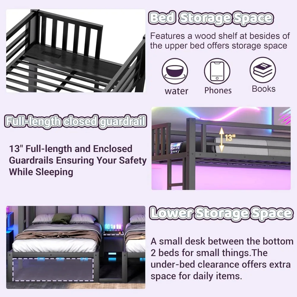 Sturdy Metal Triple Bunk Bed