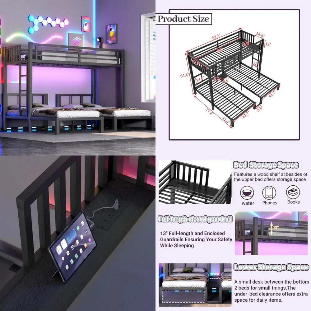 Sturdy Metal Triple Bunk Bed