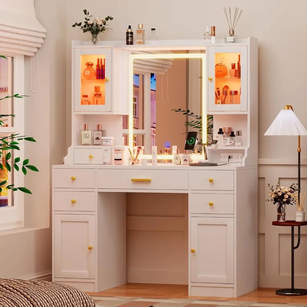 Luxe White LED Vanity Desk