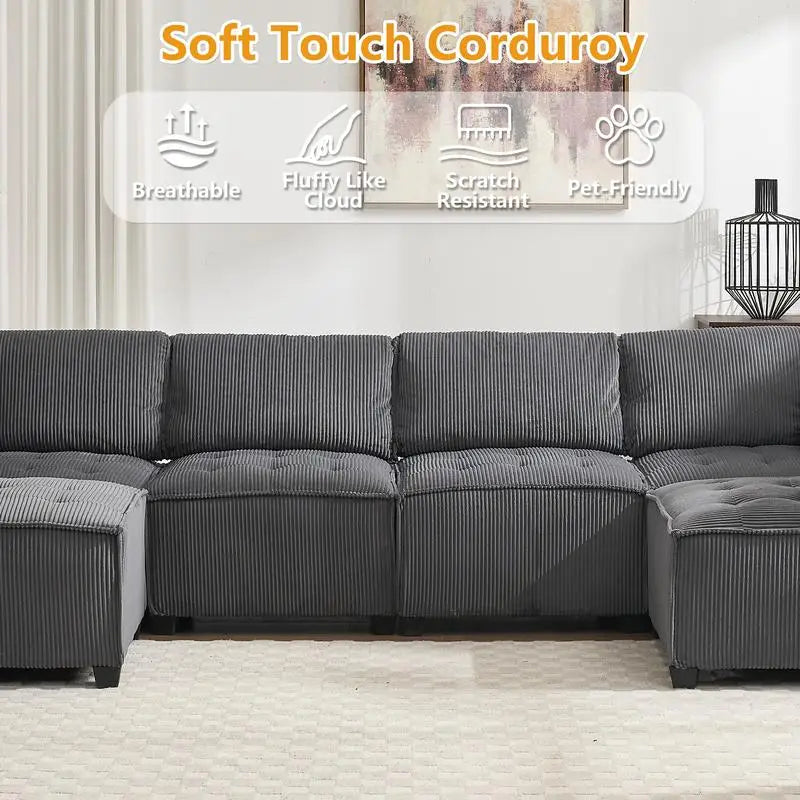 6-Seater U-Shape Modular Sectional Sofa
