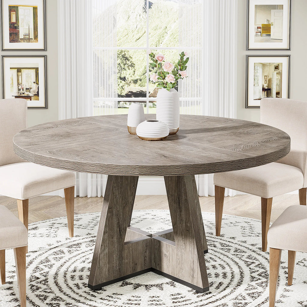 Round Farmhouse Dining Table for 4