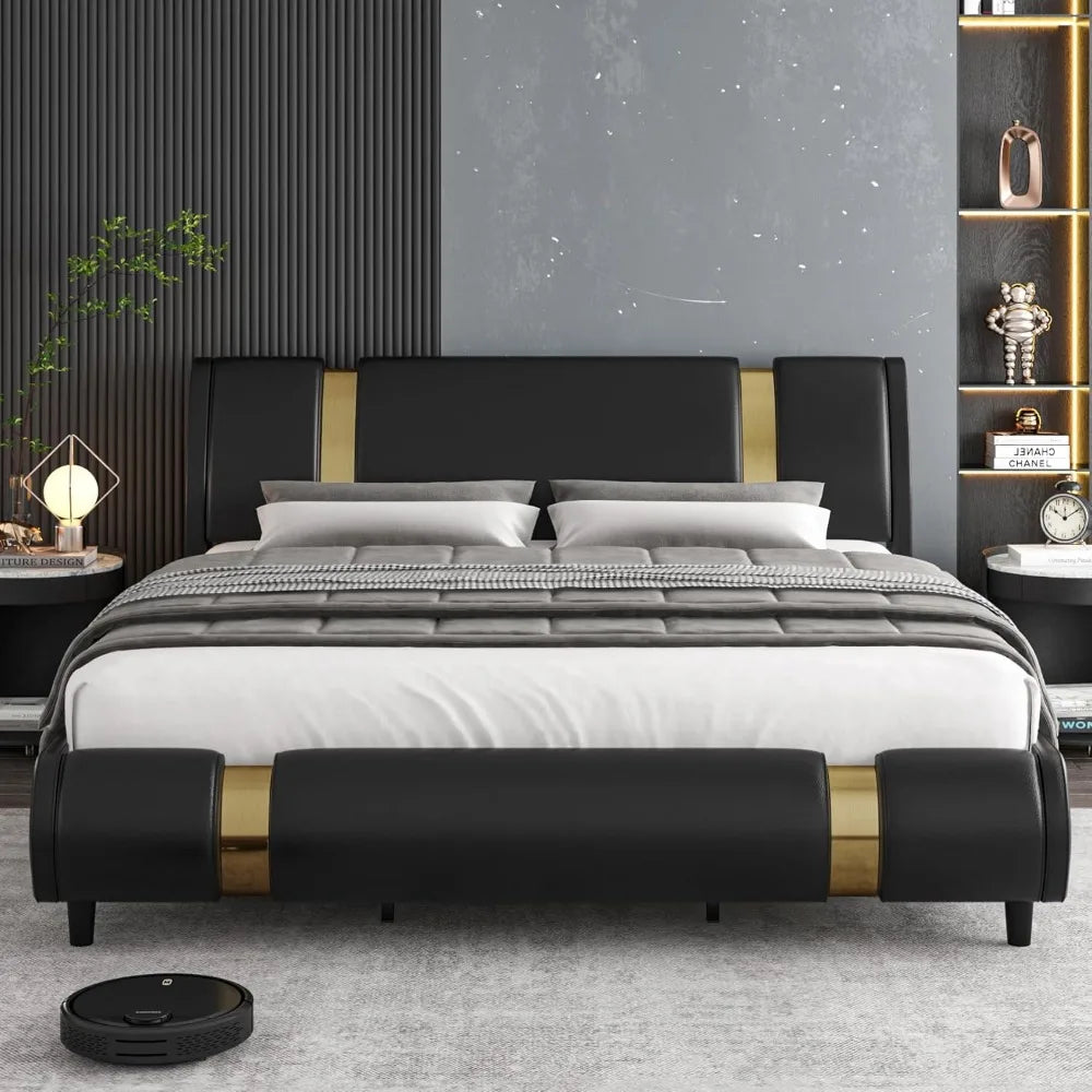 Luxury Faux Leather Platform Bed Frame