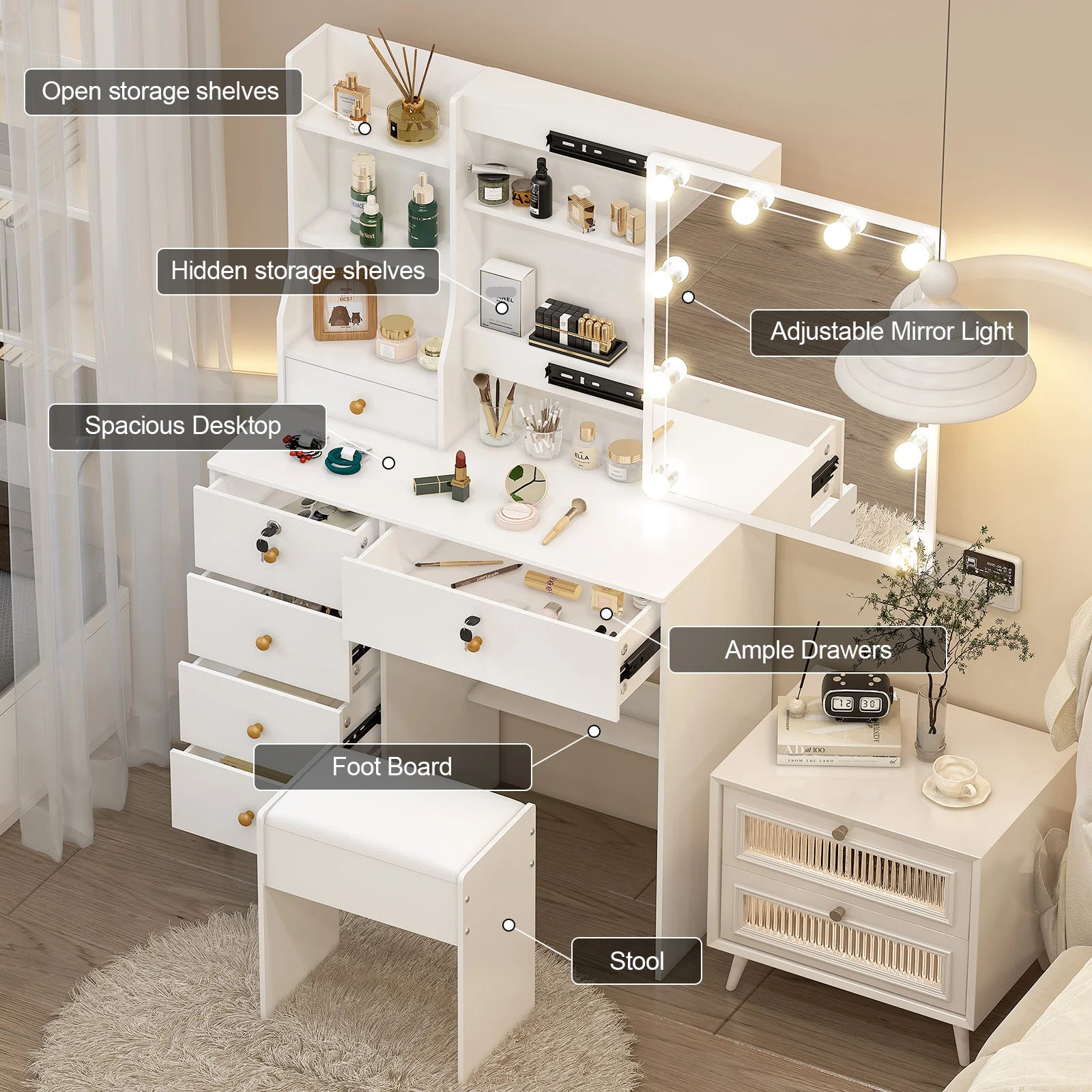 LED Lighted Vanity Desk with Mirror