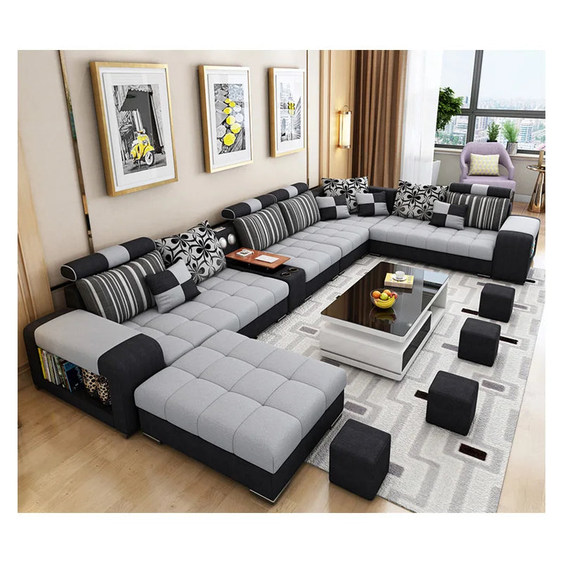 Luxe Modern U-Shape Fabric Sofa Set