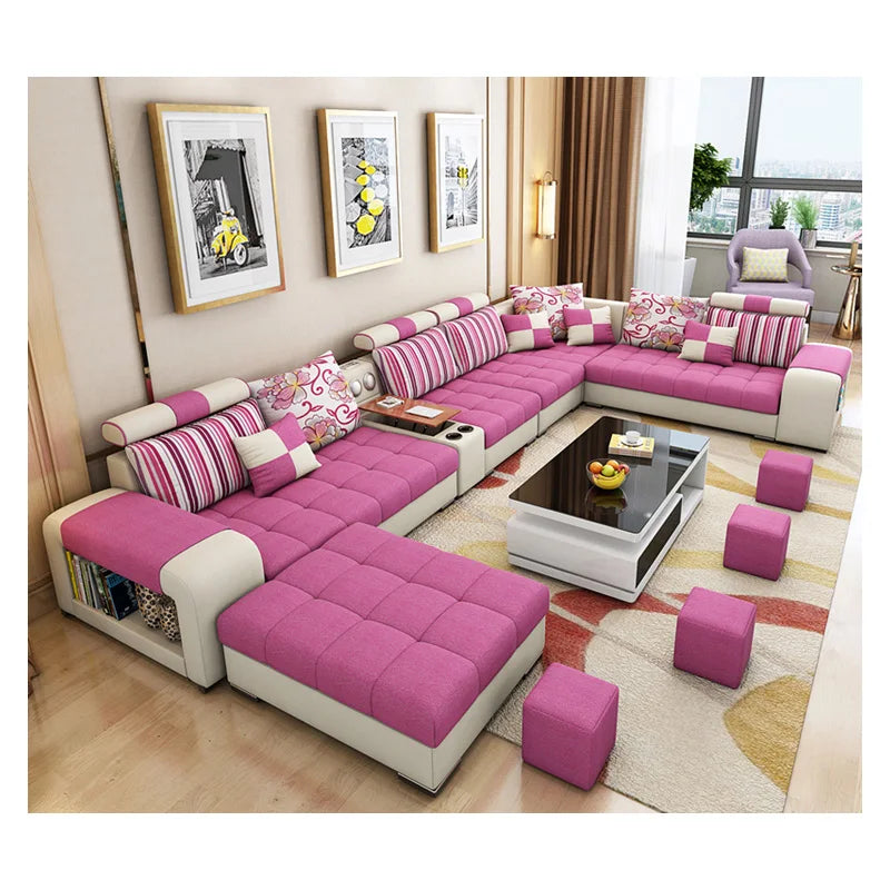 Luxe Modern U-Shape Fabric Sofa Set