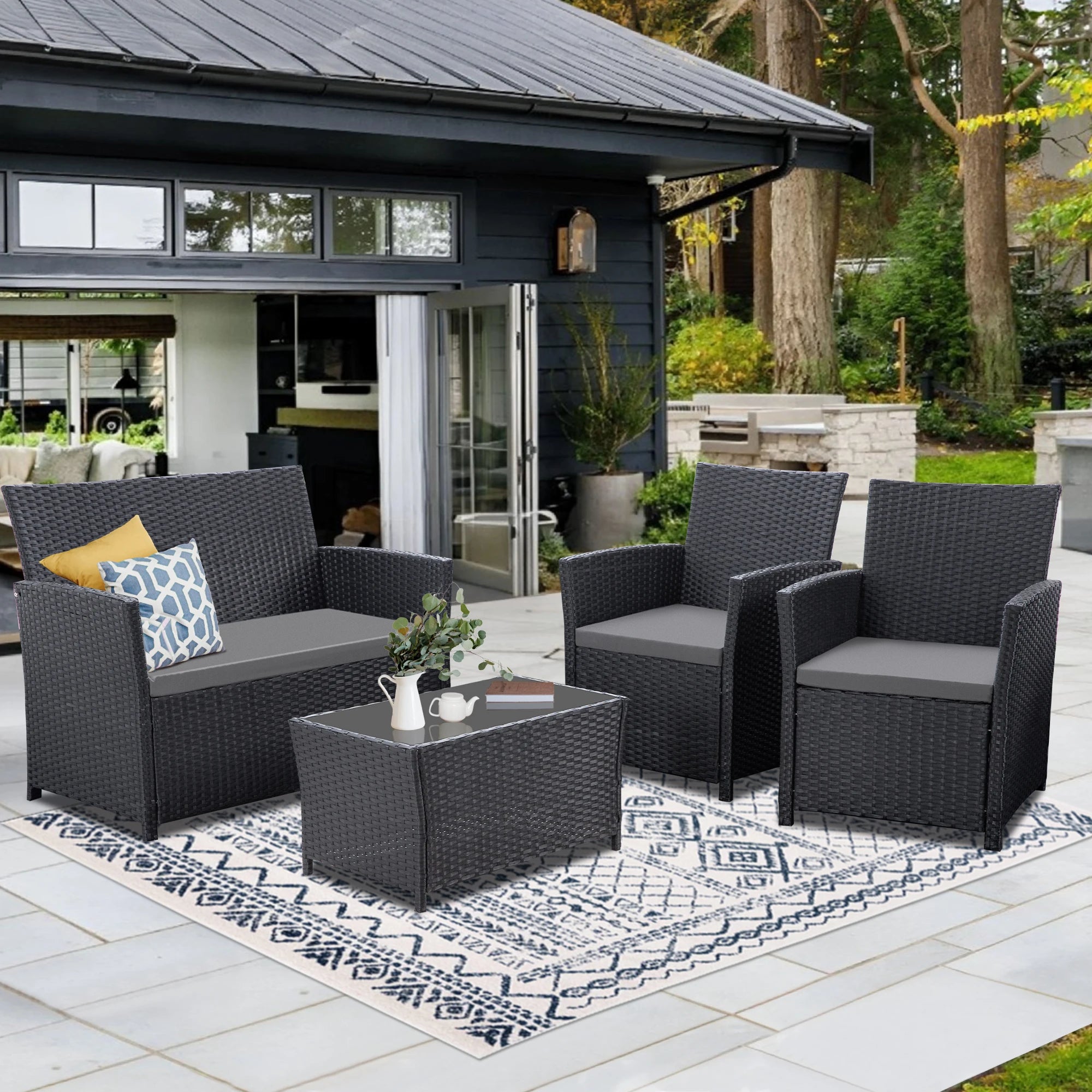 Modern 4-Piece Wicker Patio Furniture Set