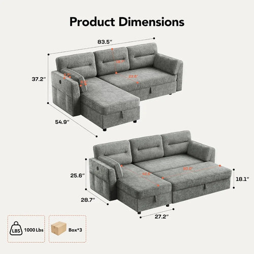 Cloud Chenille Sectional Sofa Bed