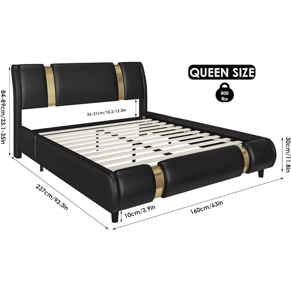 Luxury Faux Leather Platform Bed Frame