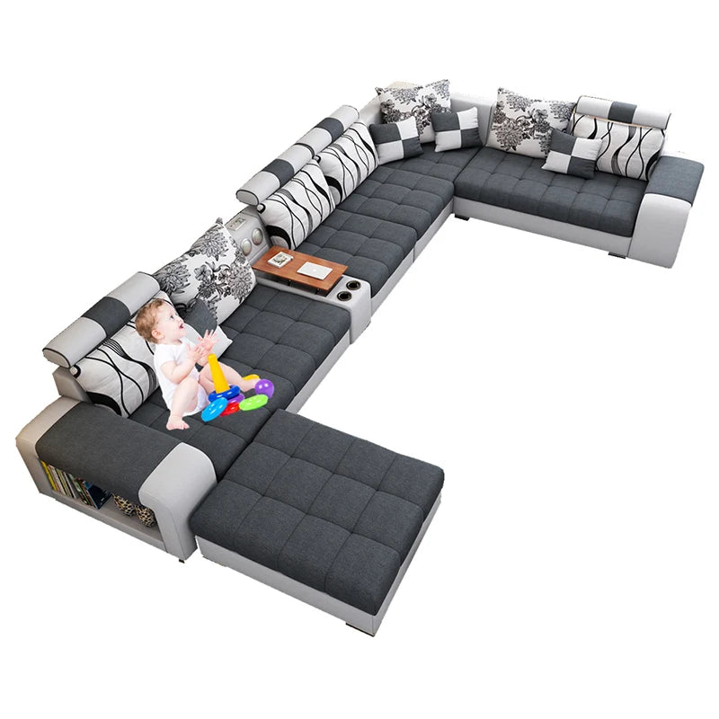 Luxe Modern U-Shape Fabric Sofa Set
