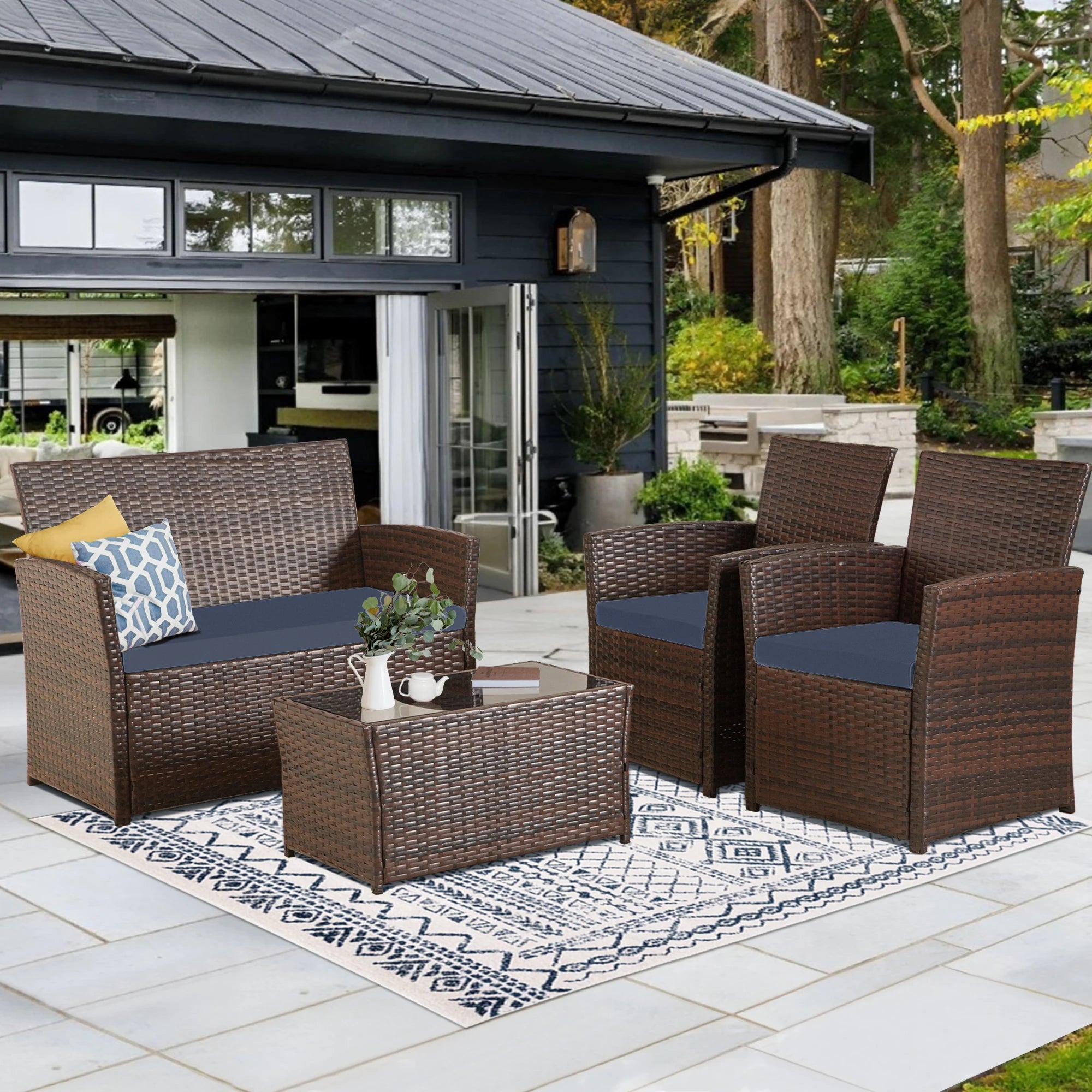 Modern 4-Piece Wicker Patio Furniture Set