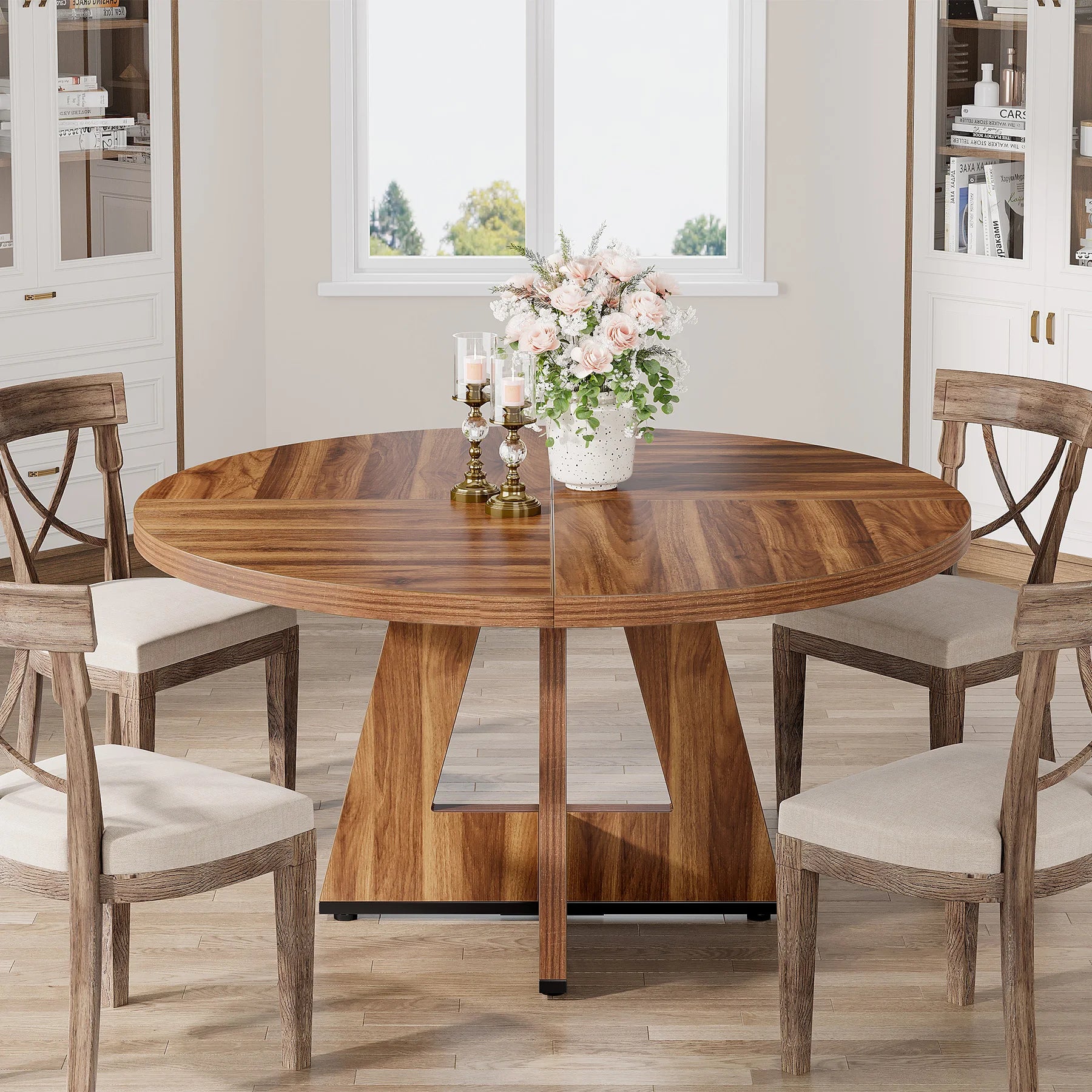 Round Farmhouse Dining Table for 4