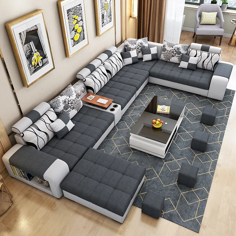 Luxe Modern U-Shape Fabric Sofa Set