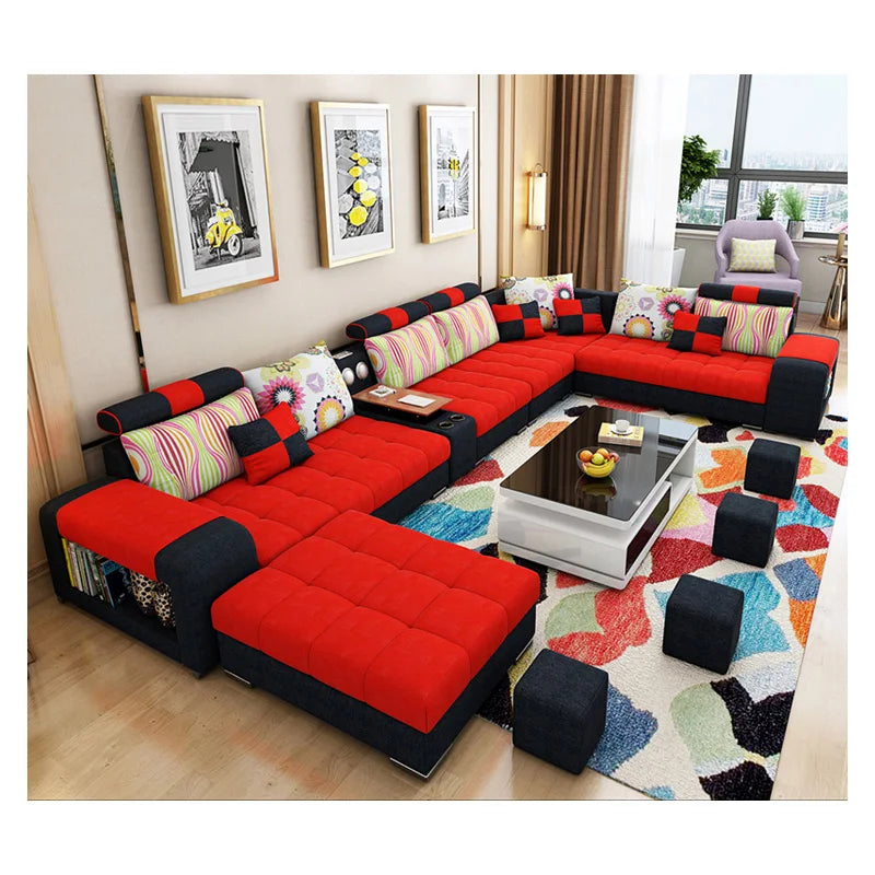 Luxe Modern U-Shape Fabric Sofa Set