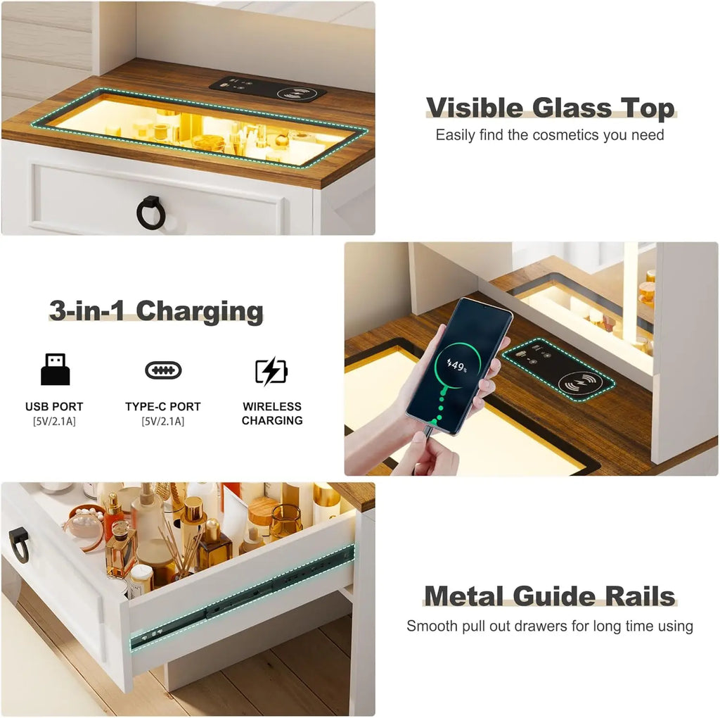 Compact 3-in-1 LED Vanity Desk
