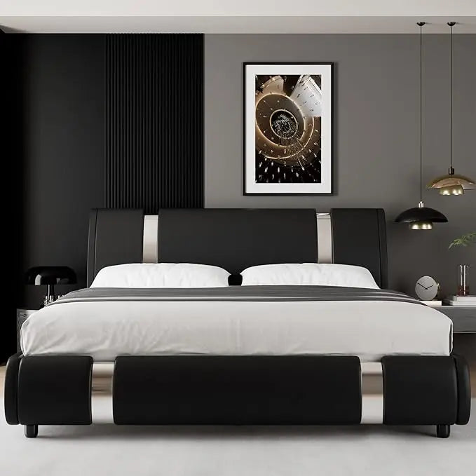 Luxury Faux Leather Platform Bed Frame