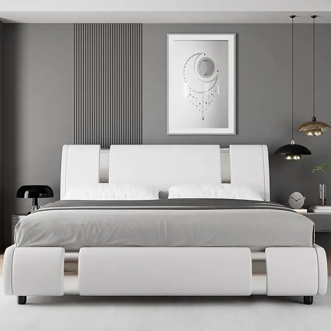 Luxury Faux Leather Platform Bed Frame