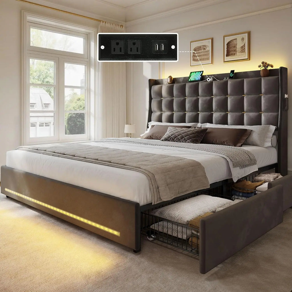 Luxury Queen/King Size Velvet Bed Frame